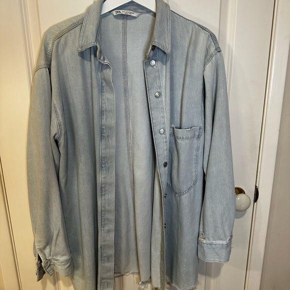 Zara Tops - Zara Light Blue Denim shirt distress